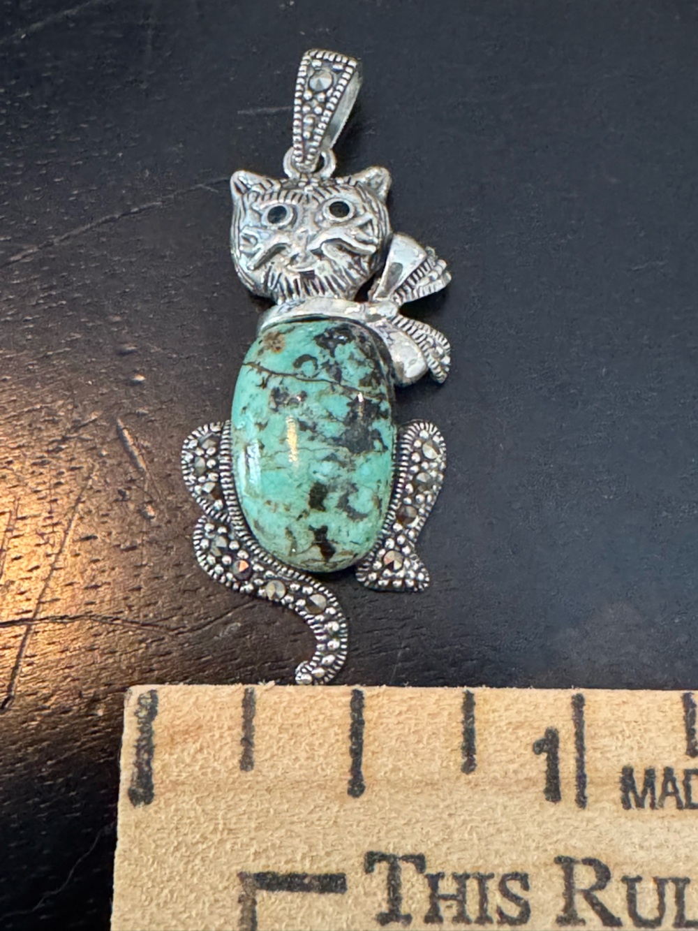 925!Sterling silver Turquoise Stone cat Pendant  stamped acid tested moisonite